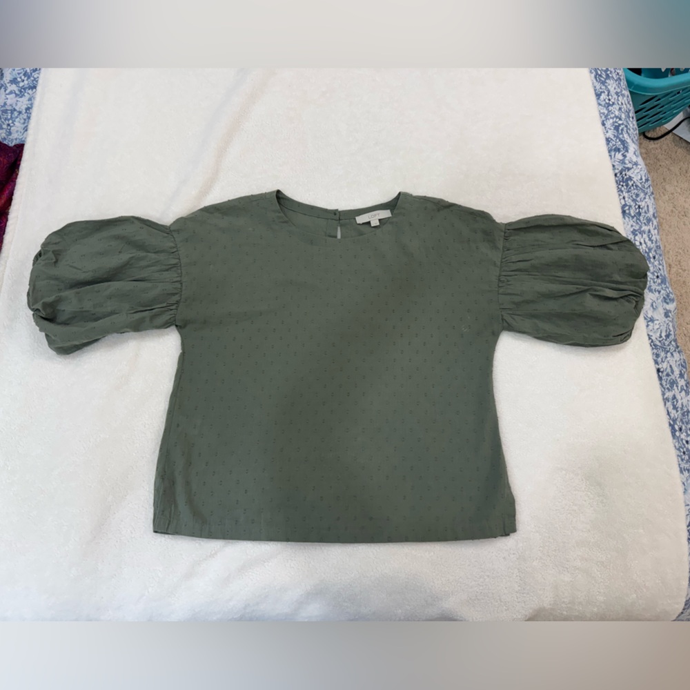 LOFT Women's Olive Puff Sleeve Blouse